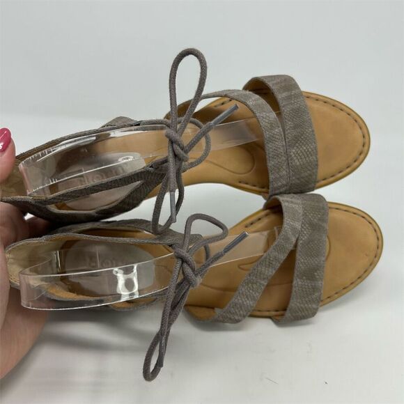 Born Women's Gray Leather Snake Print Lace Up Sandals Size 8M Casual Summer - Picture 12 of 14